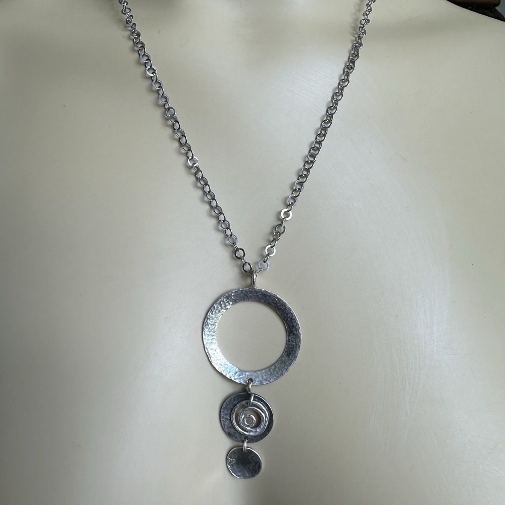 Silpada Pendant Necklace 18 Inch Modernist Spiral Hammer Rings 925 Sterling 9.1g